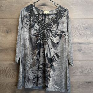 Oneworld Embellished Tunic Top Women's Plus Size 1X